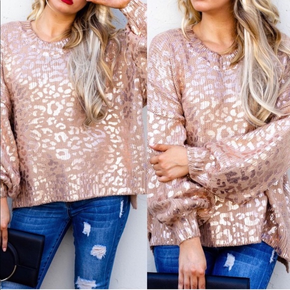 Sweaters - Rose-Gold Leopard Sweater